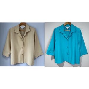 The Vermont Country Store Bundle Of 2 Size L Turquoise & Beige Button Up Shirts